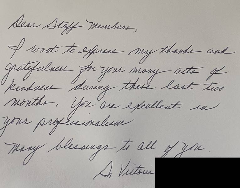 Thank you card from patient to Dr. Shea at St. Louis Prosthodontics in St. Louis, MO