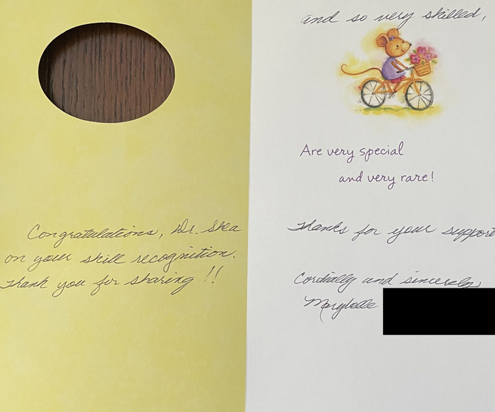 Thank you card from patient to Dr. Shea at St. Louis Prosthodontics in St. Louis, MO