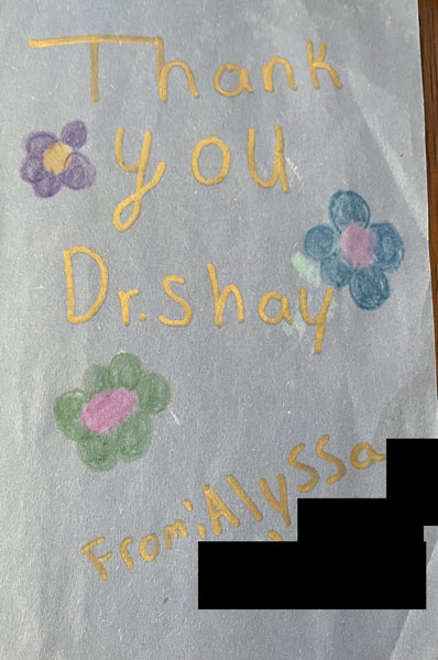 Thank you card from patient to Dr. Shea at St. Louis Prosthodontics in St. Louis, MO