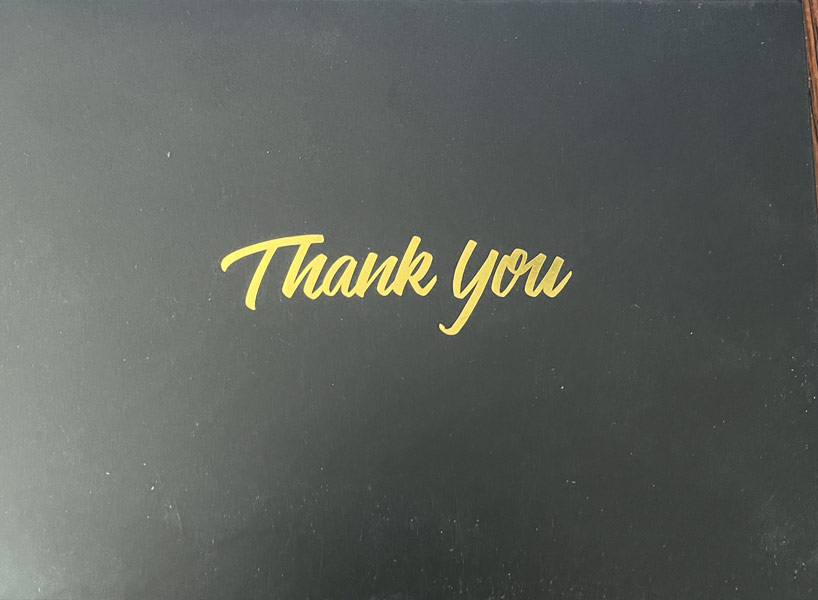 Thank you card from patient to Dr. Shea at St. Louis Prosthodontics in St. Louis, MO