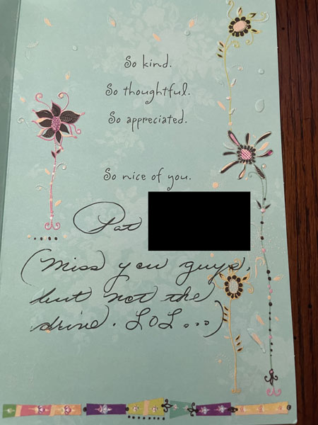 Thank you card from patient to Dr. Shea at St. Louis Prosthodontics in St. Louis, MO
