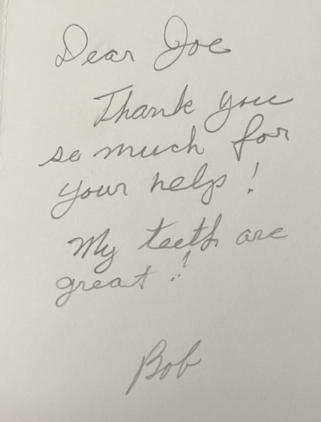 Thank you card from patient to Dr. Shea at St. Louis Prosthodontics in St. Louis, MO