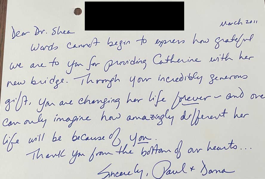 Thank you card from patient to Dr. Shea at St. Louis Prosthodontics in St. Louis, MO