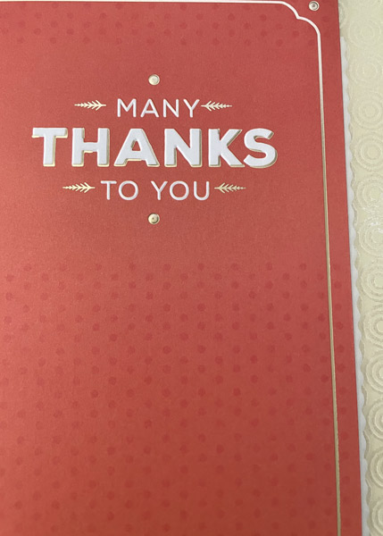 Thank you card from patient to Dr. Shea at St. Louis Prosthodontics in St. Louis, MO