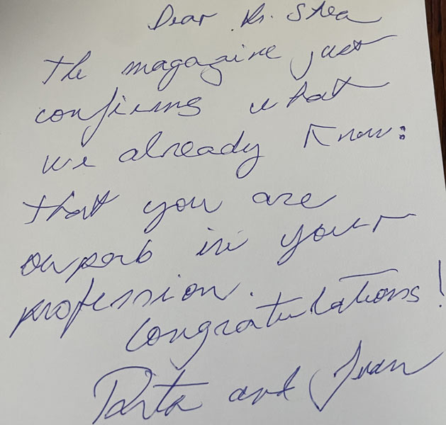 Thank you card from patient to Dr. Shea at St. Louis Prosthodontics in St. Louis, MO